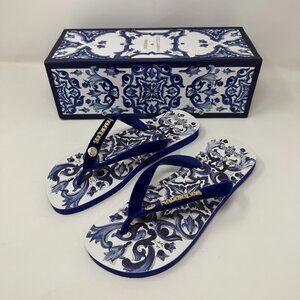 Dolce & Gabbana Havaianas Sz 9/10 Marine Blue Mediterraneo Sandals Flip Fop NEW